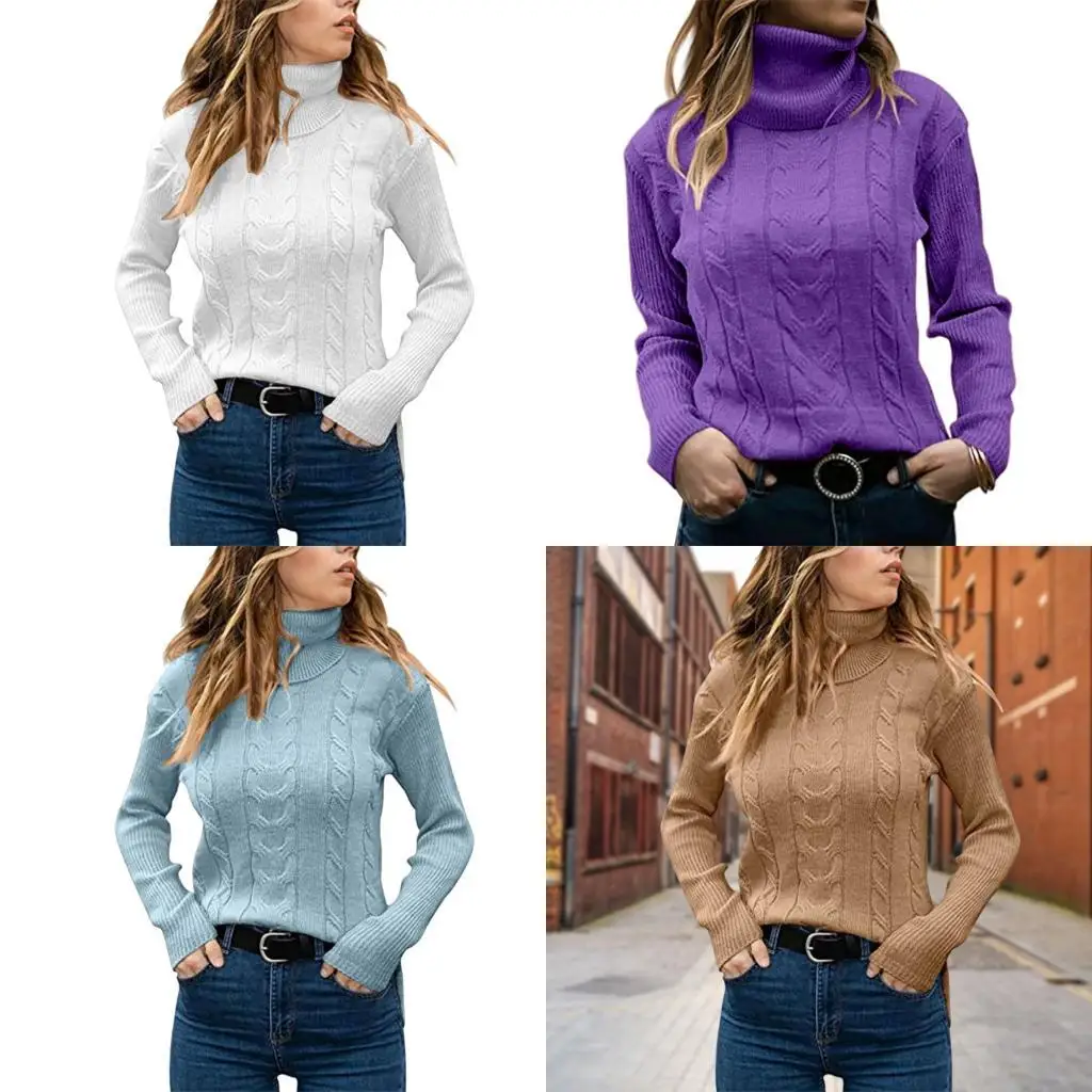 

72XE Stretchy Turtleneck Ribbed Sweater For Women Comfortable Stretch Knitwear Lightweight Long Sleeve Top Autumn Essential