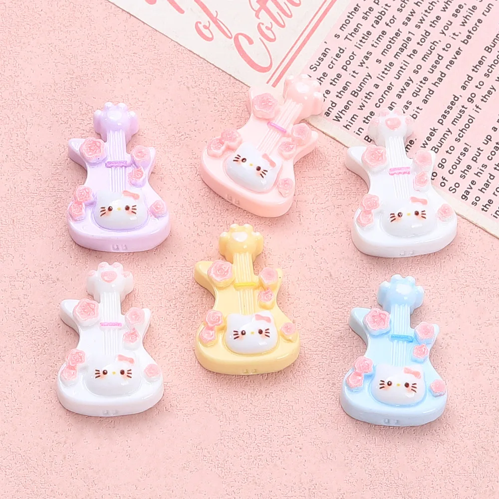 

100pcs Kawaii Mini Resin Hello Kitty Guitar Flatback DIY for Phone Case Hairpin Keychain Earrings Scrapbook Dollhouse Decor