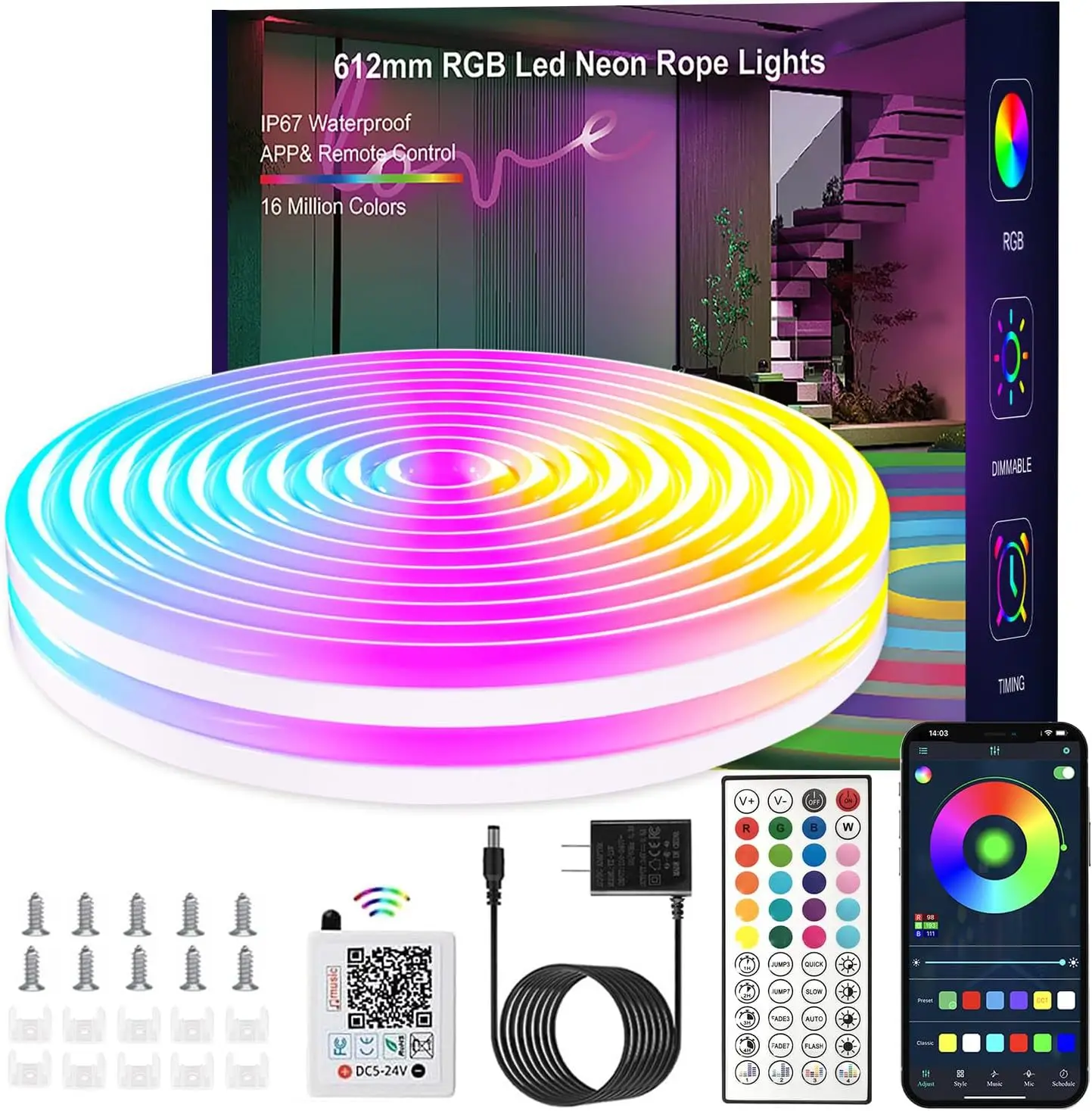 

Hot Sale 220v Smart 5m Rgb Neon Strip Light Ip67 Waterproof 5v 12v 24v Neon Flex Strip Light With Remote