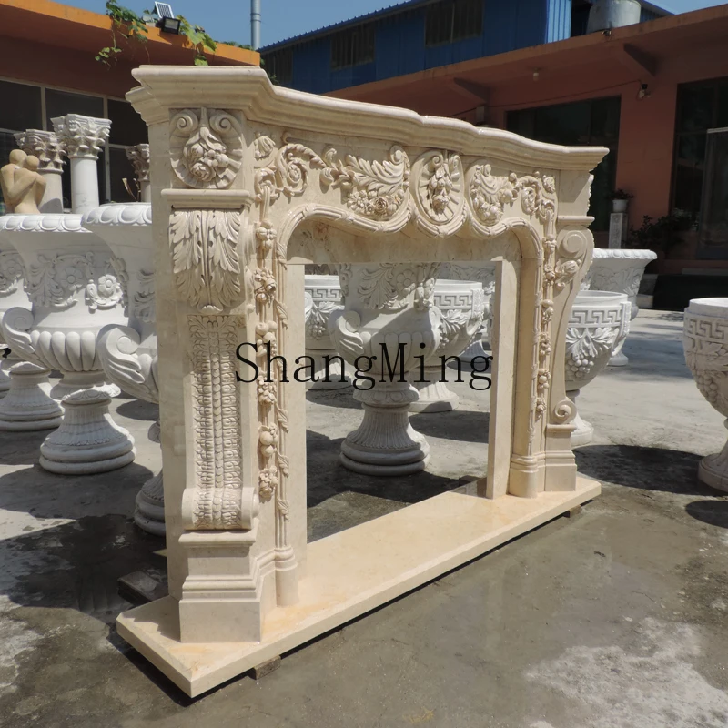 

CL Marble Fireplace Villa Stone Carving Fireplace Frame Living Room White Marble Stone TV Cabinet