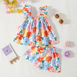 2 Pieces Set Summer Baby Girl Clothes Set Colorful Flower Printed Top with Shorts Baby Girl Korean Outfit