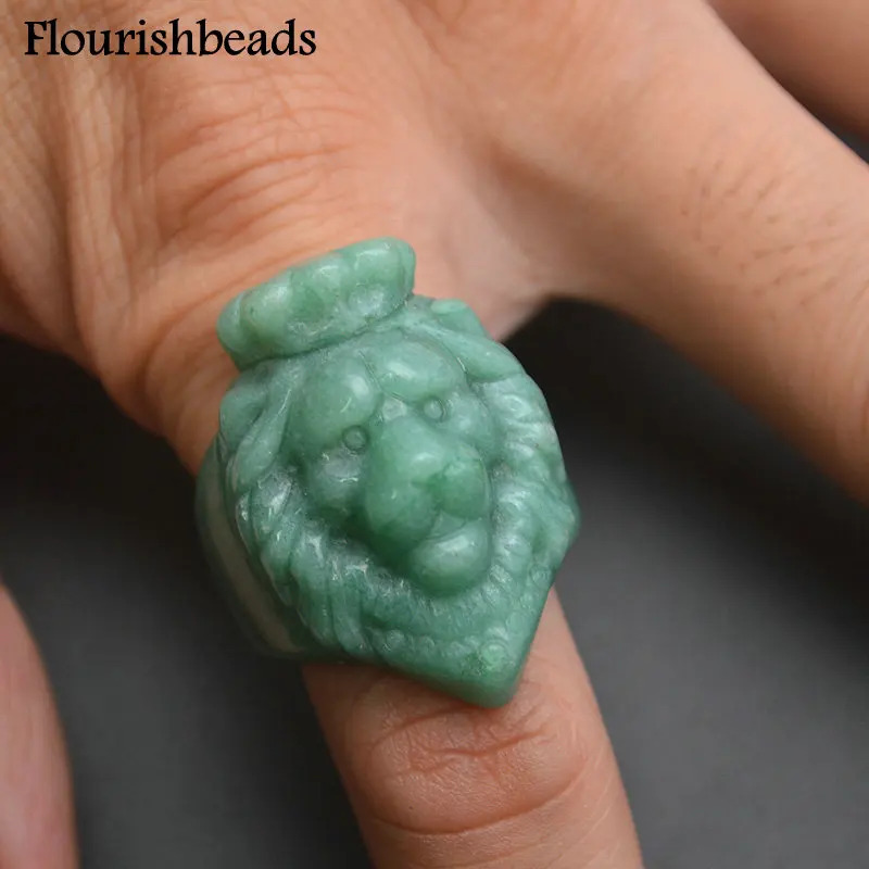 

Cool Big Size Carved Lion King Eagle Animal Green Aventurine Tiger Eye Gemstone Band Rings Man's Jewelry