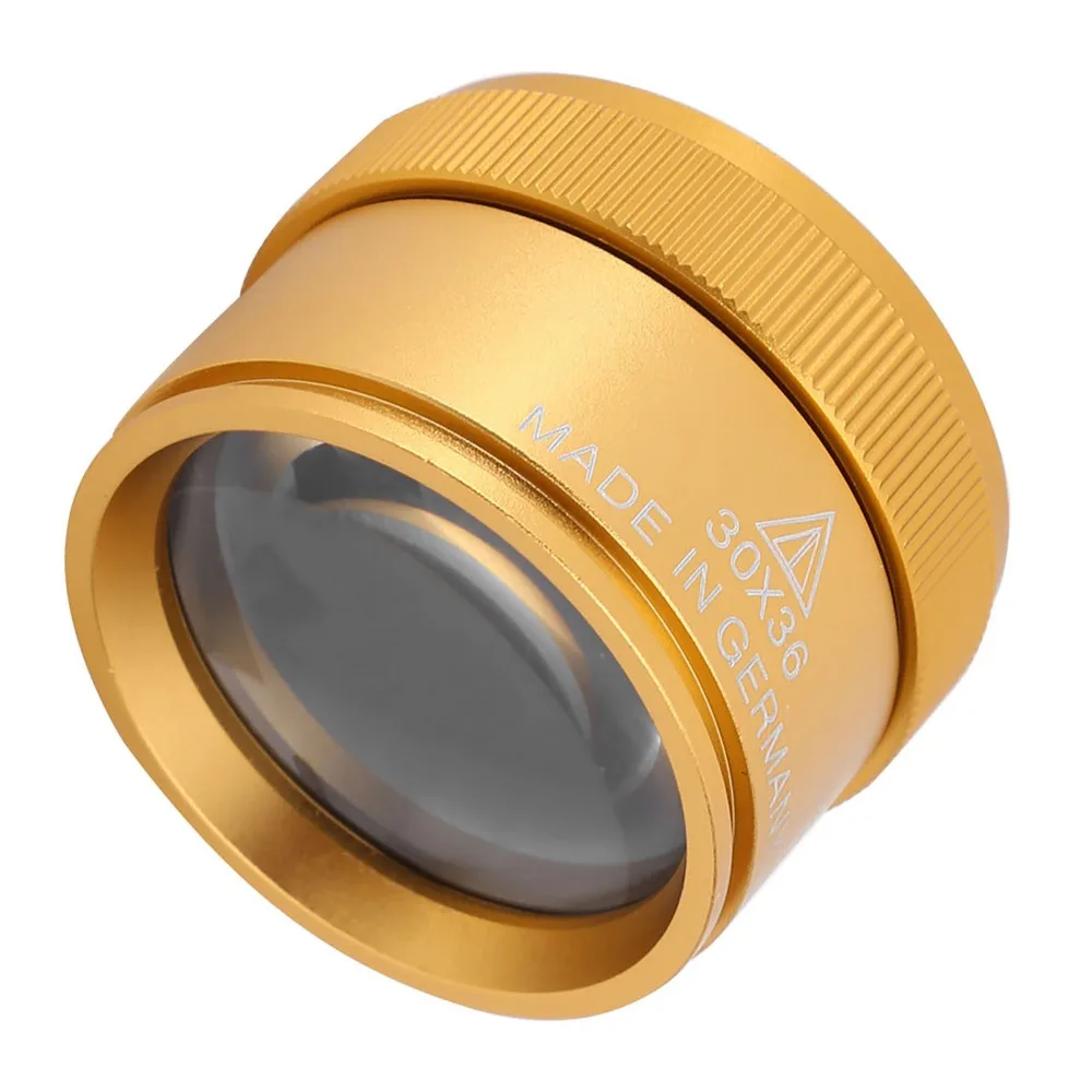 Professional Gold Finish 30X Magnifying Glass Sturdy Case Handheld Magnifier Jewelry Identification Magnifier Watch Repair