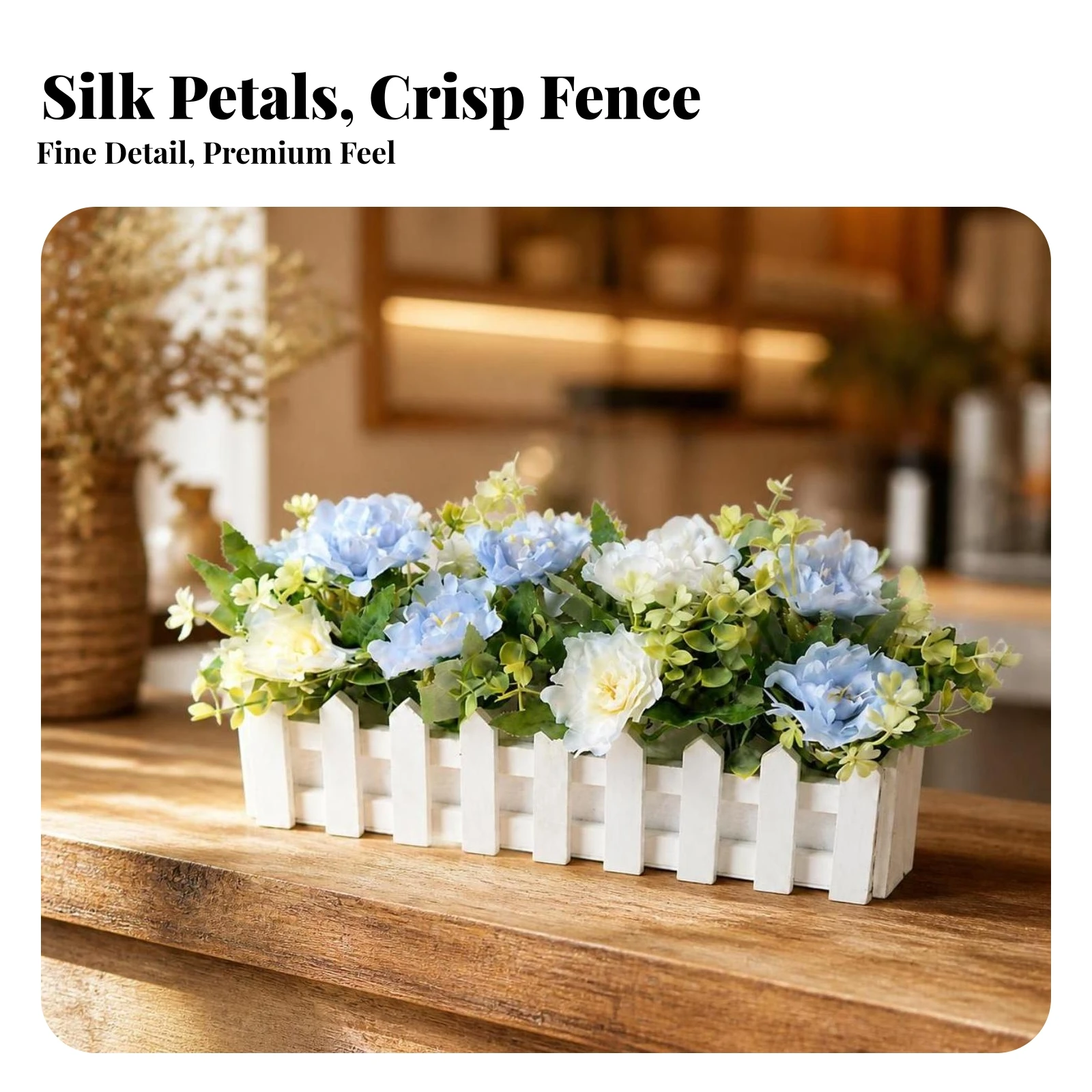 Silk Flower Arrangement with Wooden Planter Versatile Silk Flowers in Wooden Planter Artificial Flower Arrangement Realistic