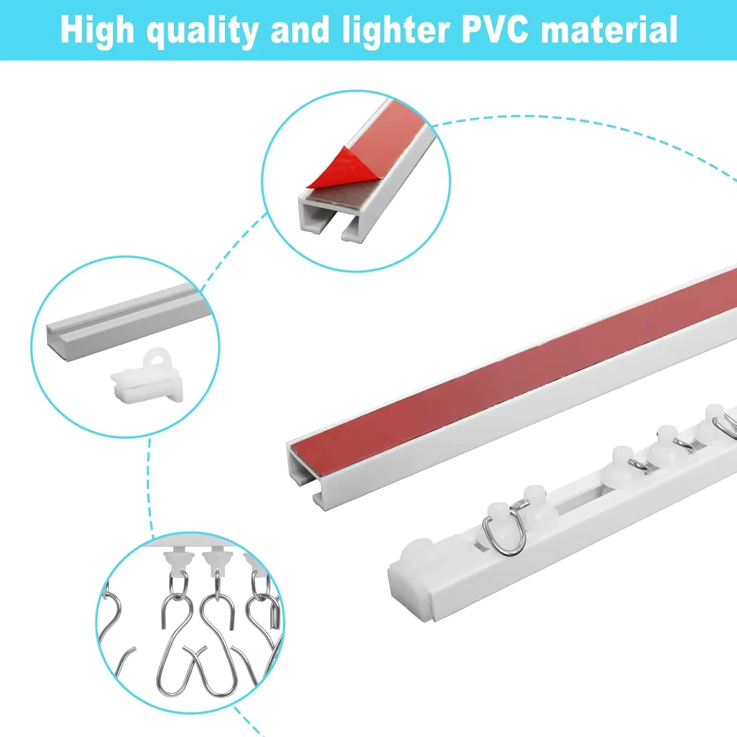 Self Adhesive Curtain Track,9.8FT Ceiling Curtain Track No Drill,Curtain Track Ceiling Mount, Curtain Track for RV,Trailer,Home