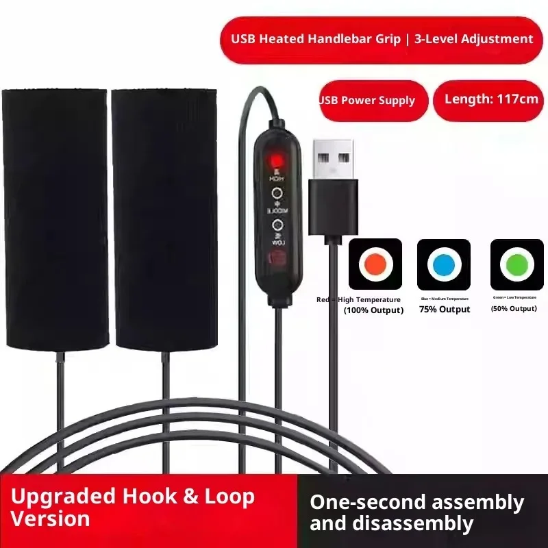 

Motorcycle Heated Grips Cover USB Electric Heating Constant Temperature Removable Handlebar Warmer for Bicycle & Cold Weather