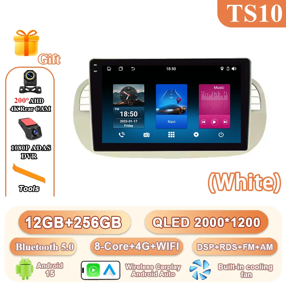 9 ''Android 15 Autoradio Stereo Voor Fiat 500 2007-2015 Auto GPS Navigatie Stuurbediening Multimedia Carplay 4G + WIFI