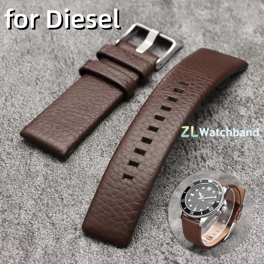 Genuine Leather Watch Band 18/22/24/26/27/28/30/32mm Litchi Pattern Cowhide Strap for Diesel Dz7313 Dz7322 7257 4323 1657 Series
