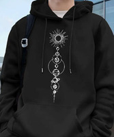 Men's Starry Sky and Planet Pattern Hoodie - Black with White Pattern, Loose Casual Hoodie, Comfortable Sports Style Clothing fo