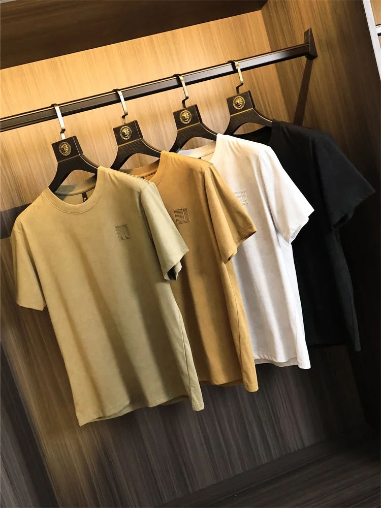 Comfortable High-quality Cotton Men's T-shirt Embroidered round Neck Short Sleeve Fashionable Summer Skin-friendly Single Item