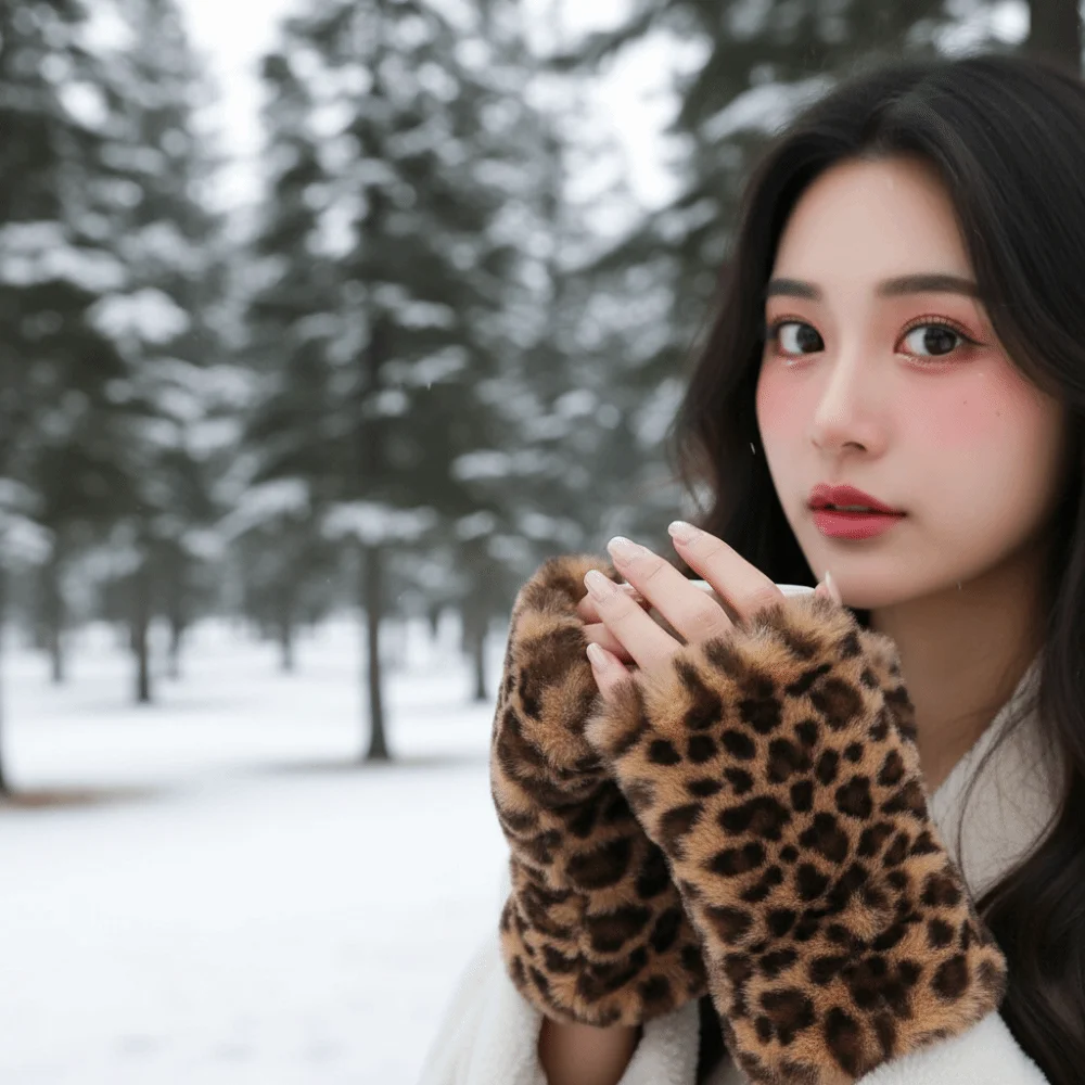 Thickened Fingerless Furry Gloves Fleece Lined Elastic Cuff Faux Fur Handwarmer Warm Keeping Chic Plush Wrist Sleeve