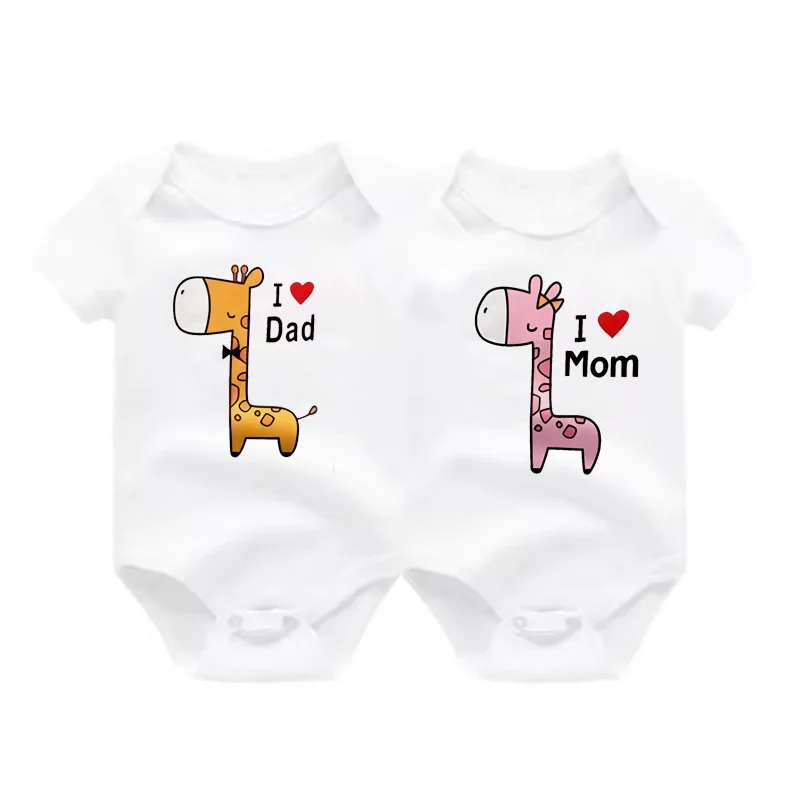 I Love Papa Mama Newborn Boy Girl Bodysuits Soft Casusl Baby Onesies Cute Giraffe Printed Twin Clothes Infant Baby Bodysuits