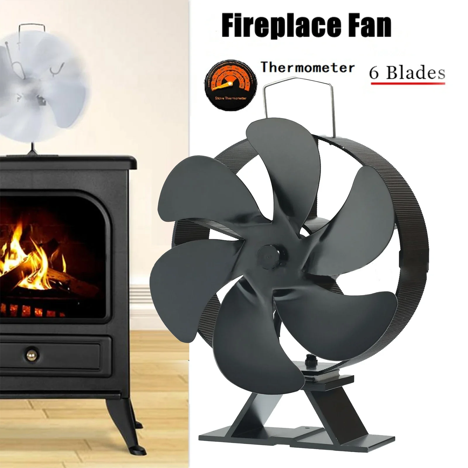 Fireplace Fan Overheating Protection Fan 6 Blade Furnace Fan Unpowered Quiet Running Round Longlifespan Home Accessories