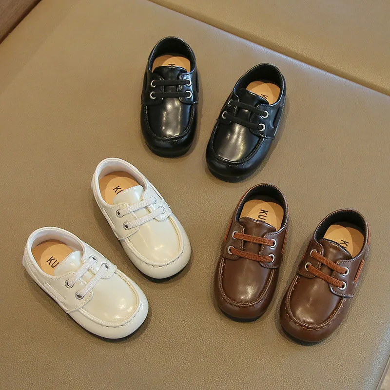 2026 Spring New Boys' Performance Leather Shoes Retro Versatile Kids Flat Casual Shoes Simple Versatile Girls' Loafers Туфли