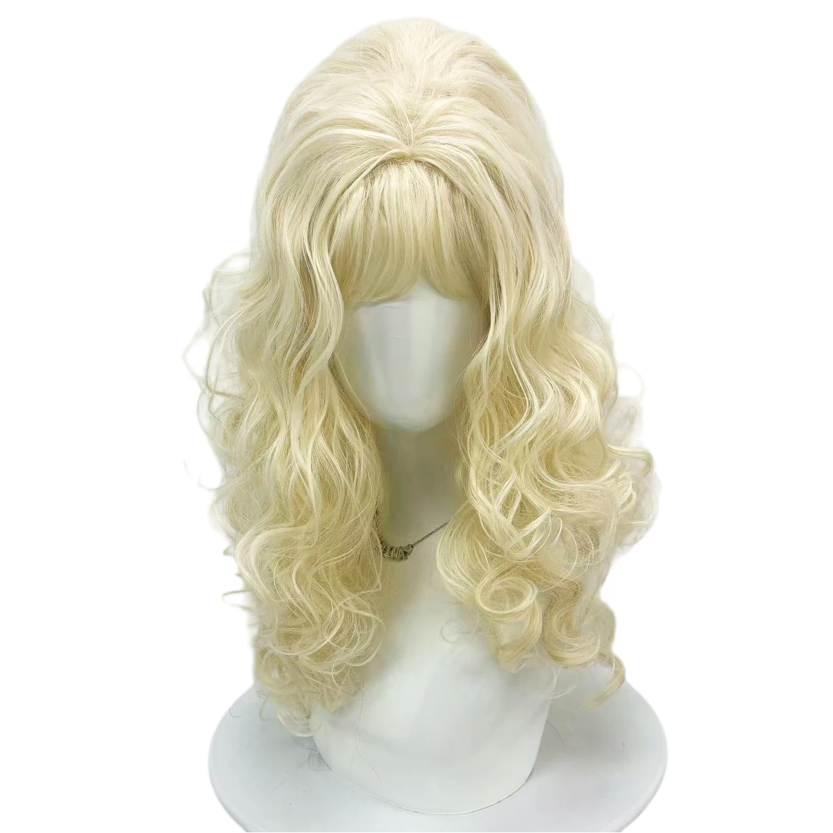 Light Blonde Long Curly Wig Synthetic Fluffy Wavy Layered Bangs Fashion Daily Princess Anime Costume Wig Halloween Cosplay Party