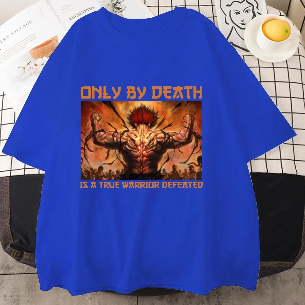 Anime Only by Death Is a True Warrior Defeated Cool Pattern Printed T-shirt Youth Outdoor Casual Round Neck Short Sleeve Shirt