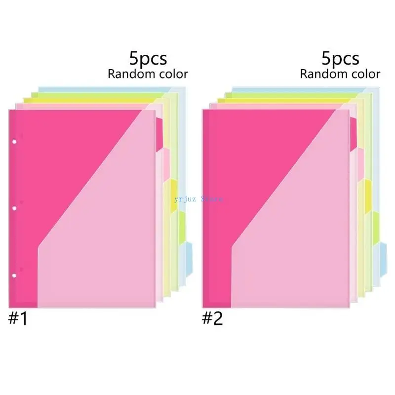 

583D 5 Pcs Index Page Folders Plastic Dividers 3 Holes File Folders School Supplies