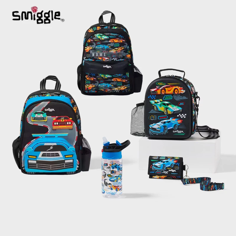 

Australian Smiggle Backpack Student Cartoon Black High-Speed Racing Design Backpack Lunch Box Pencil Case Student Gift