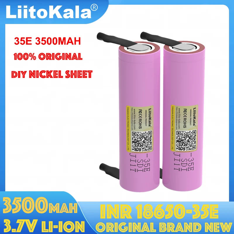 LiitoKala 100% Original 3.7V 18650 3500mAh INR18650-35E Lithium Rechargeable Battery DIY Nickel Sheet batteries