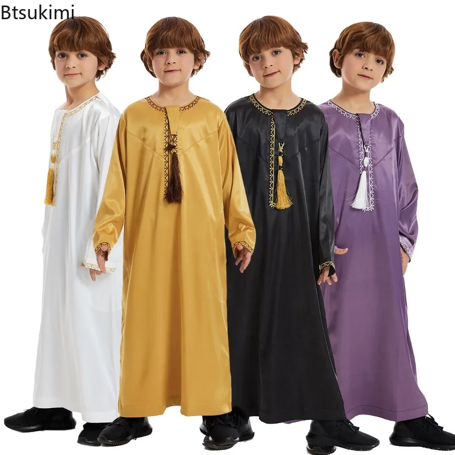 

Eid Muslim Children Abaya Ramadan Prayer Gown Tassel Long Sleeve Kids Abayas Islam Robe Saudi Arab Kaftan Dubai Boys Jubba Thobe