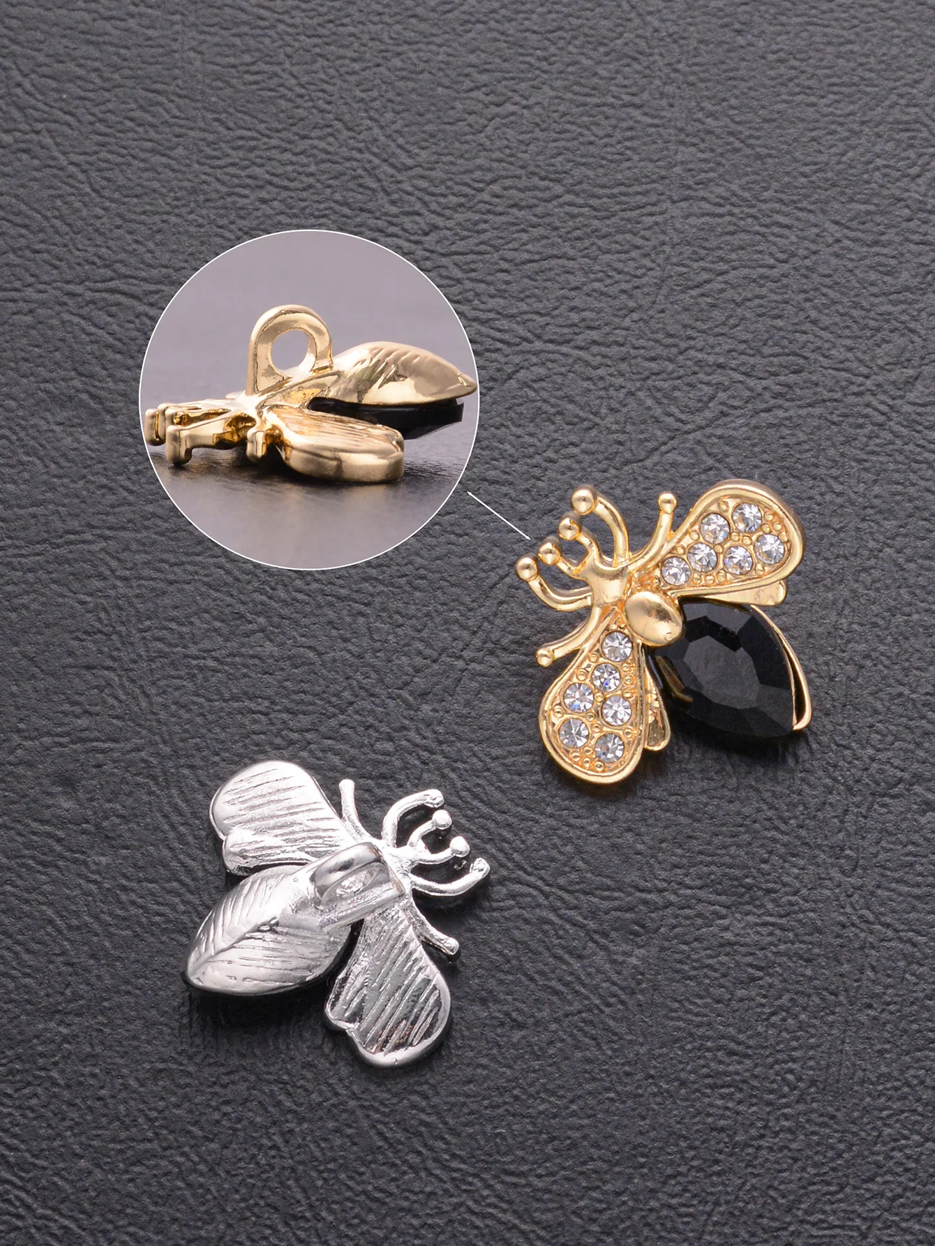 6pcs Fashion Crystal Rhinestone Metal Little Bee Buttons For Sweater Coat Shoes Decor DIY Shank Sewing Button Jewelry Accessory