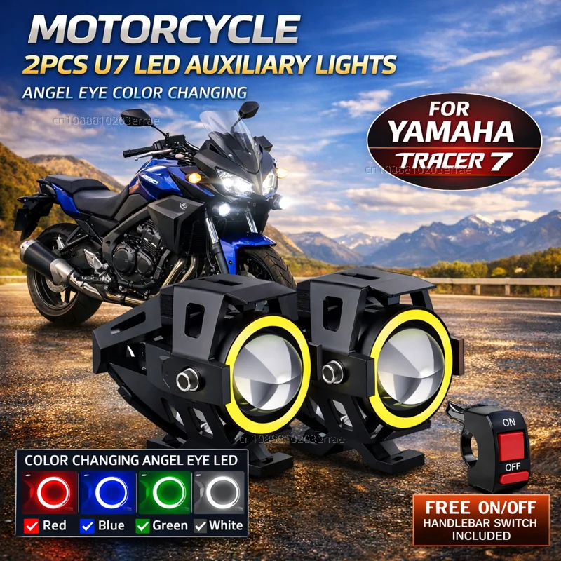 Waterproof Motorcycle LED Headlight 3000LMW U7 Motorbike LED Driving Fog Spot Light with Switch For Yamaha TRACER 7 /GT 2021