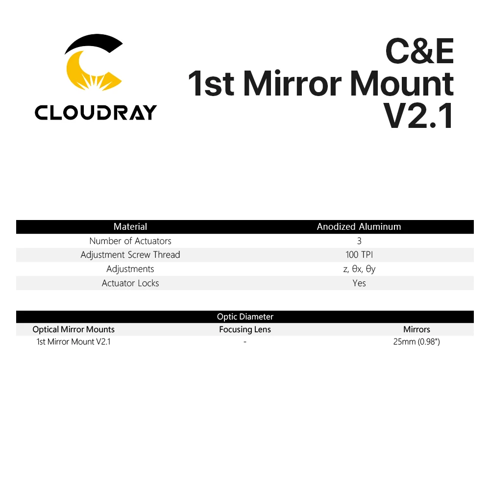 Cloudray C Series CO2 First Reflection Mirror 25mm Mount Support Integrative Holder for Laser Engraving Cutting Machine