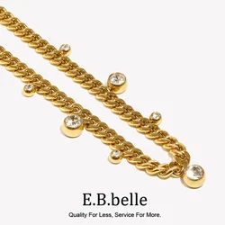 E.B.belle Smooth Cuban Chain Necklace 18K Gold Plated Round Circle Crystal Zircon Stone Charm Choker Necklace For Women