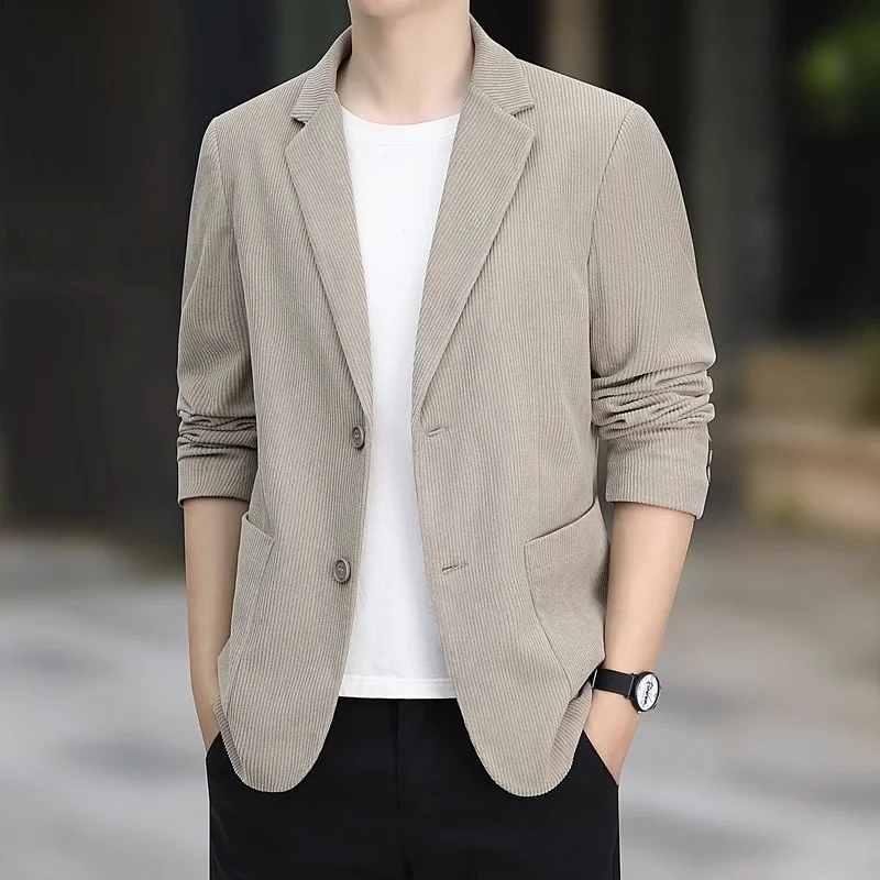 

Corduroy Men's Autumn Single-Breasted Faionable Busin Casual Suit Jaet Classic Flat Collar Long Sve