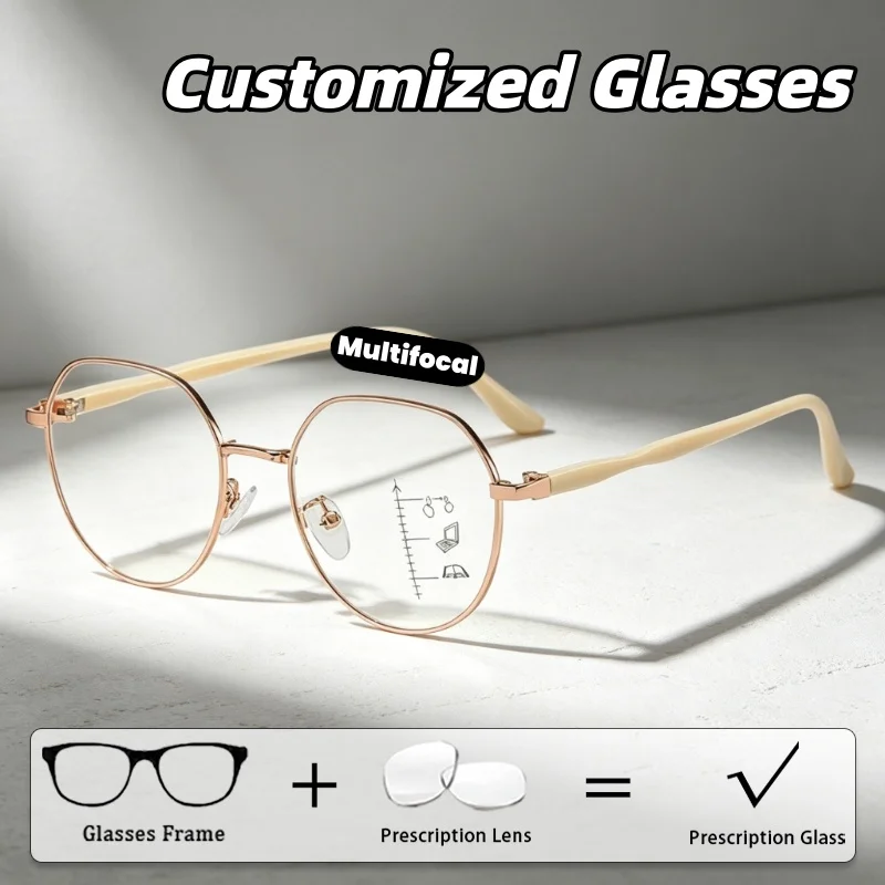

2026 New Fashionable Metal-Frame Multifocal Prescription Glasses High-Definition Anti-Blue Light Customized Eyewear Unisex
