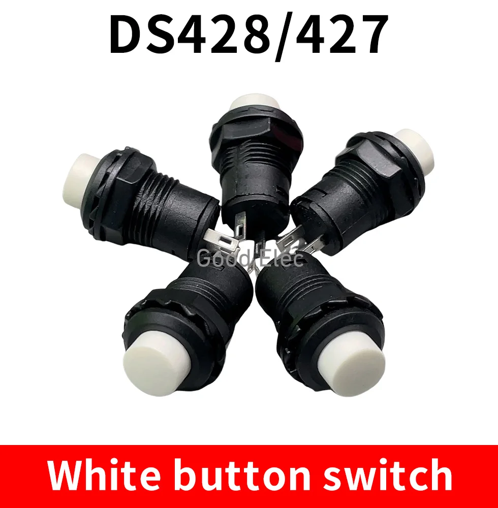 DS228 12mm Self-locking / moment  Latching Push Button Switch  DS427 DS428 12mm OFF- ON Push Button Switch 3A /125VAC 1.5A/250VA