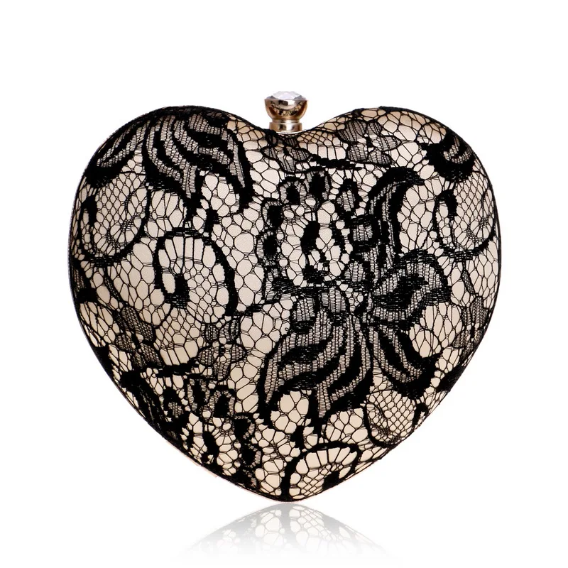 Fashion Lace Woman Bags With Hollow Out Style Luxury Evening Bags New Arrival Heart Female Party Handbags