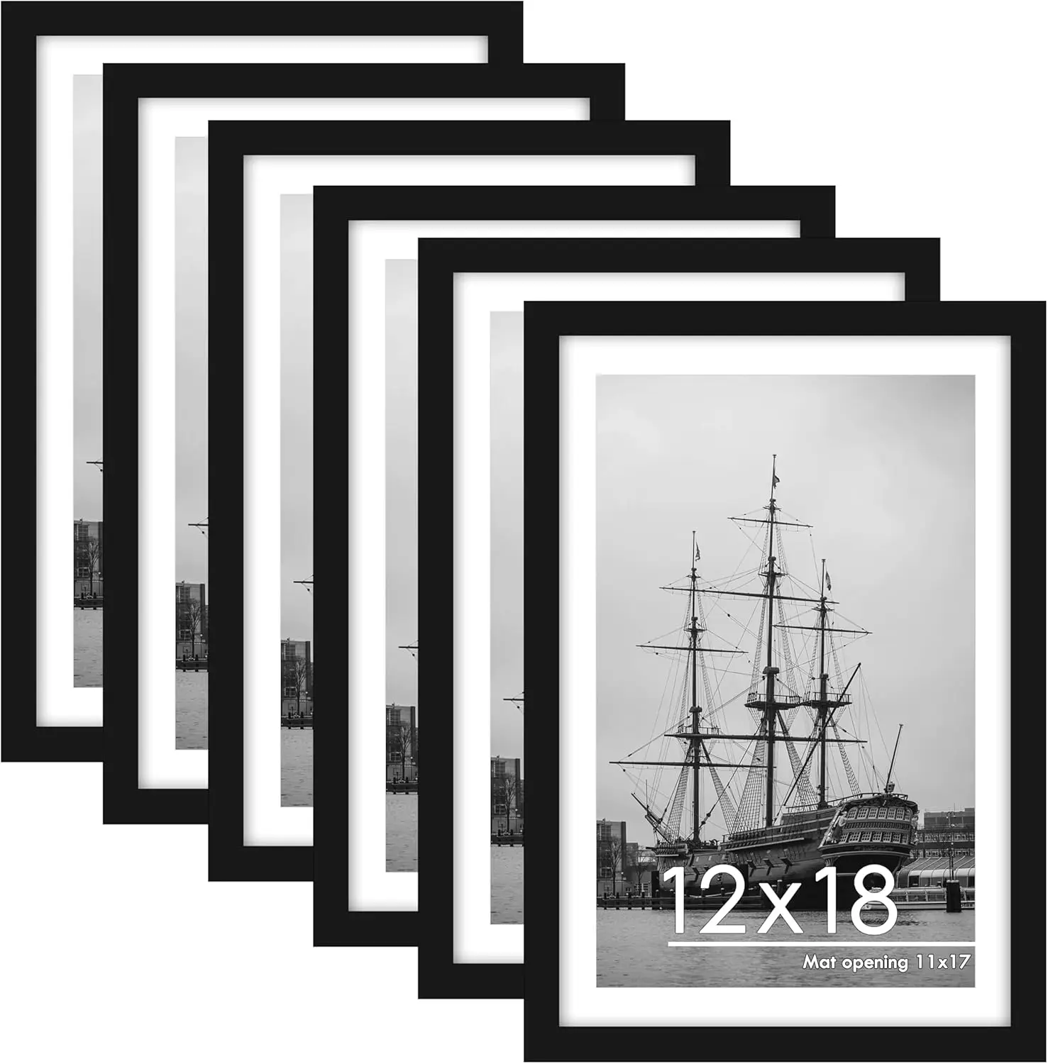 PEALSN 12x18 Picture Frame Set of 6, Display Pictures 11x17 with Mat or 12x18 Without Mat for Wall Mounting Display, Poster Fram