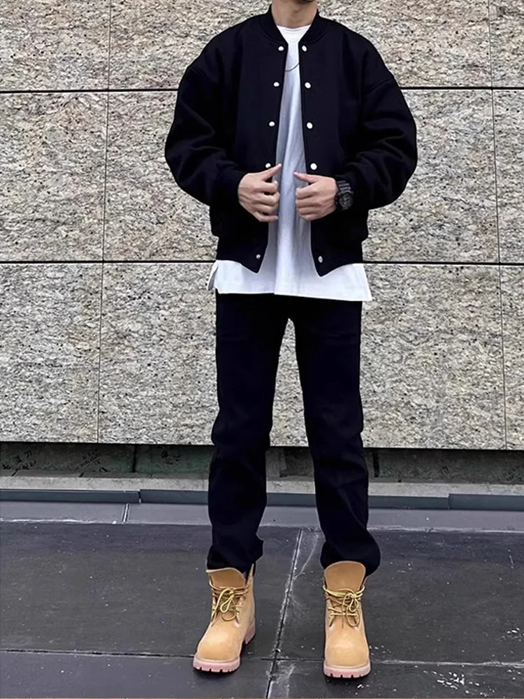 

Bla Fce Lined Stretchy Jeans Men's American High Street Straight Casual Long Trousers Matched with Boots