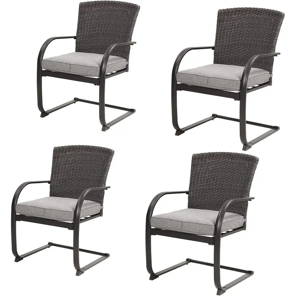 

Комплект из 4 металлических обеденных стульев для улицы с C-образным механизмом качания, плетеные стулья с подушками для сидений, для газона и сада