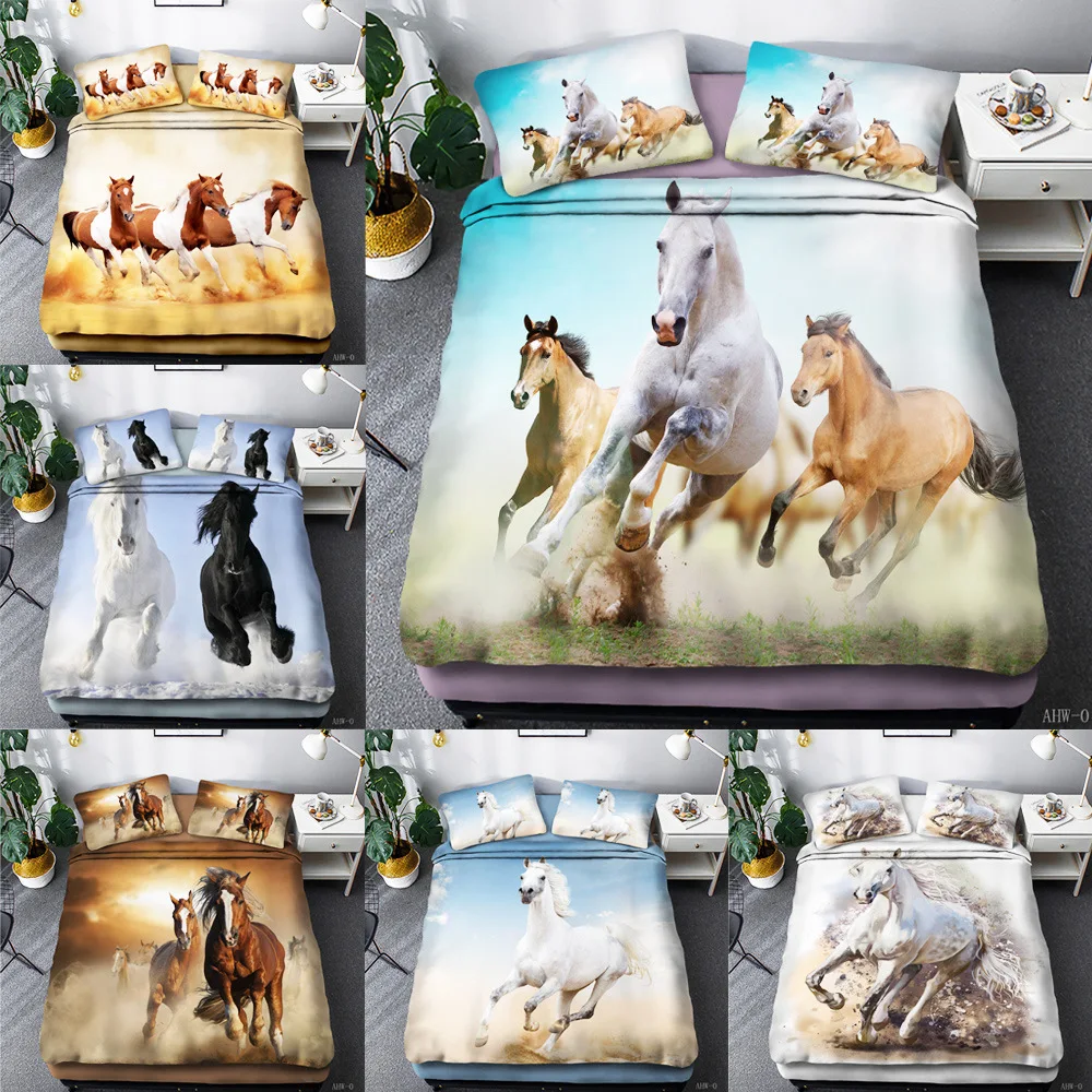 

Kids Horse Bedding Set Twin Girls Boys Duvet Cover Set for Teens Horse Printed Comforter Cover & Pillowcase Housse De Couette