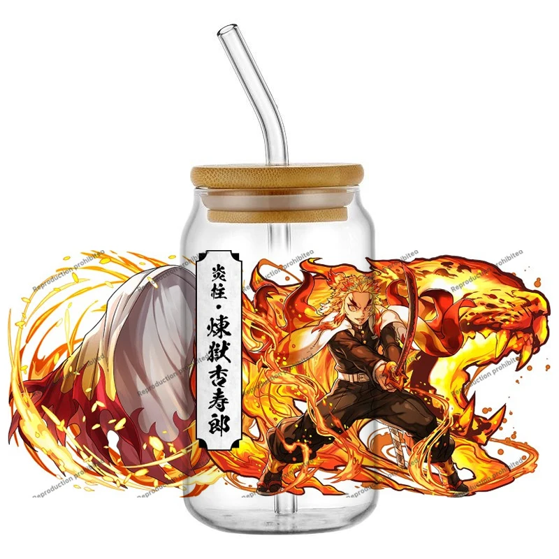 أحدث تصميم شيطان القاتل شعبية ملحمة أنيمي 16 أوقية UVDTF ملصقات ثلاثية الأبعاد الكرتون مانغا الشارات كوب القدح القهوة UV DTF هدية عيد ميلاد #3
