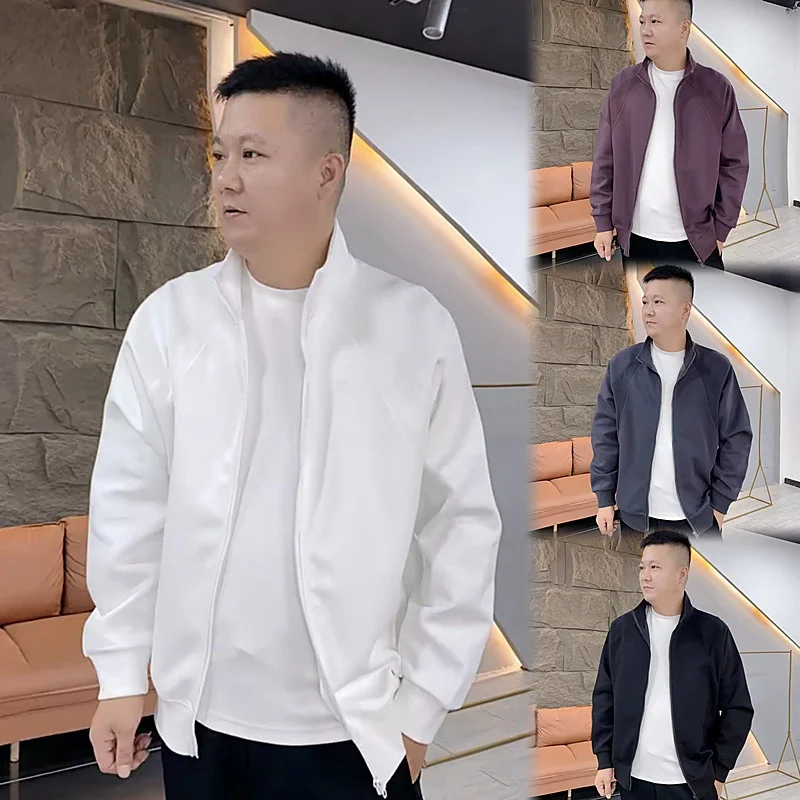 

Мужская повседневная толстовка на молнии с воротником-стойкой, весна-осень, однотонная, с пэчворком, свободного кроя, модная, легкая, люксовая, в уличном стиле