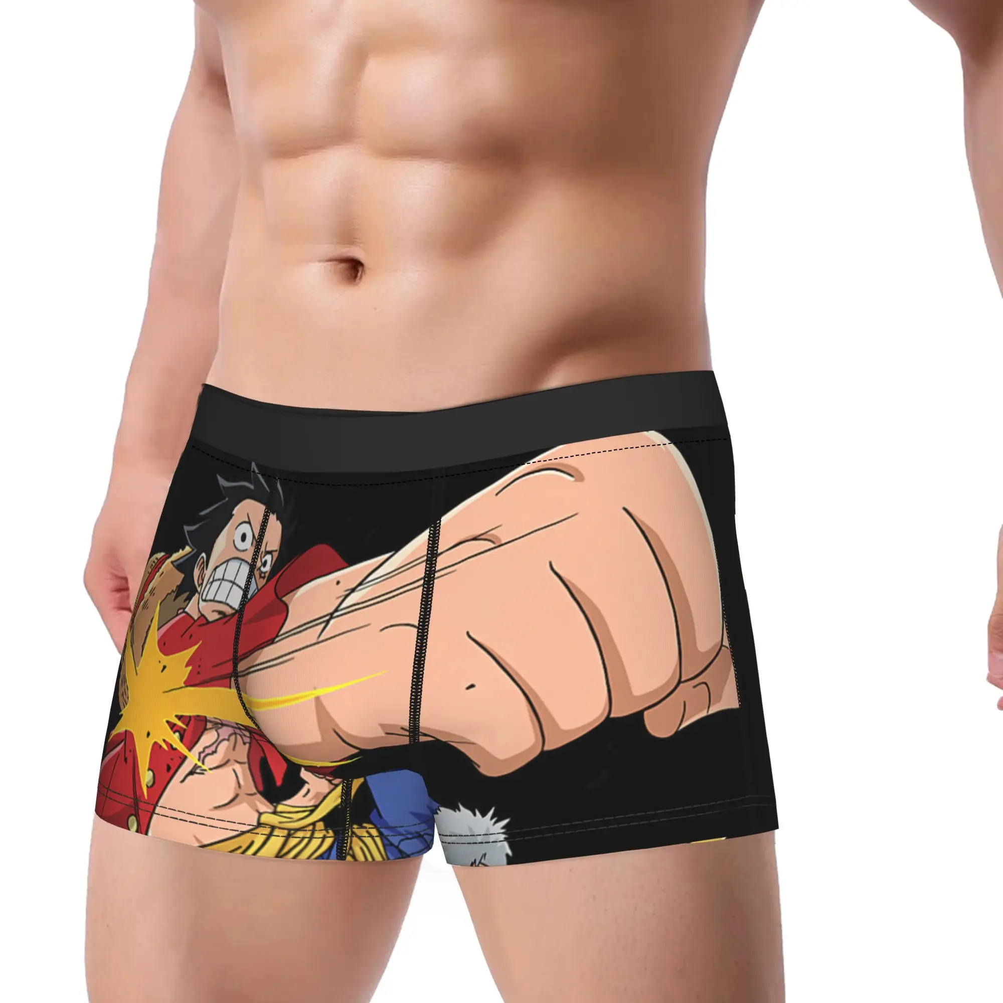 Luffy Attack Pose Flying Fist with Kanji  Underpants Homme Panties Men's Underwear Print Shorts Boxer Briefs