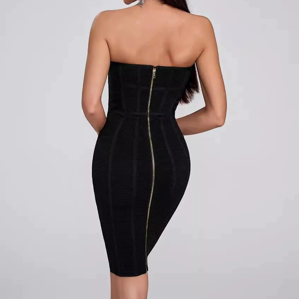 فستان أنيق بلون سادة وبسيط بدون ظهر بدون أكمام، تنورة ركاب مخططة للتخسيس - GZXX862