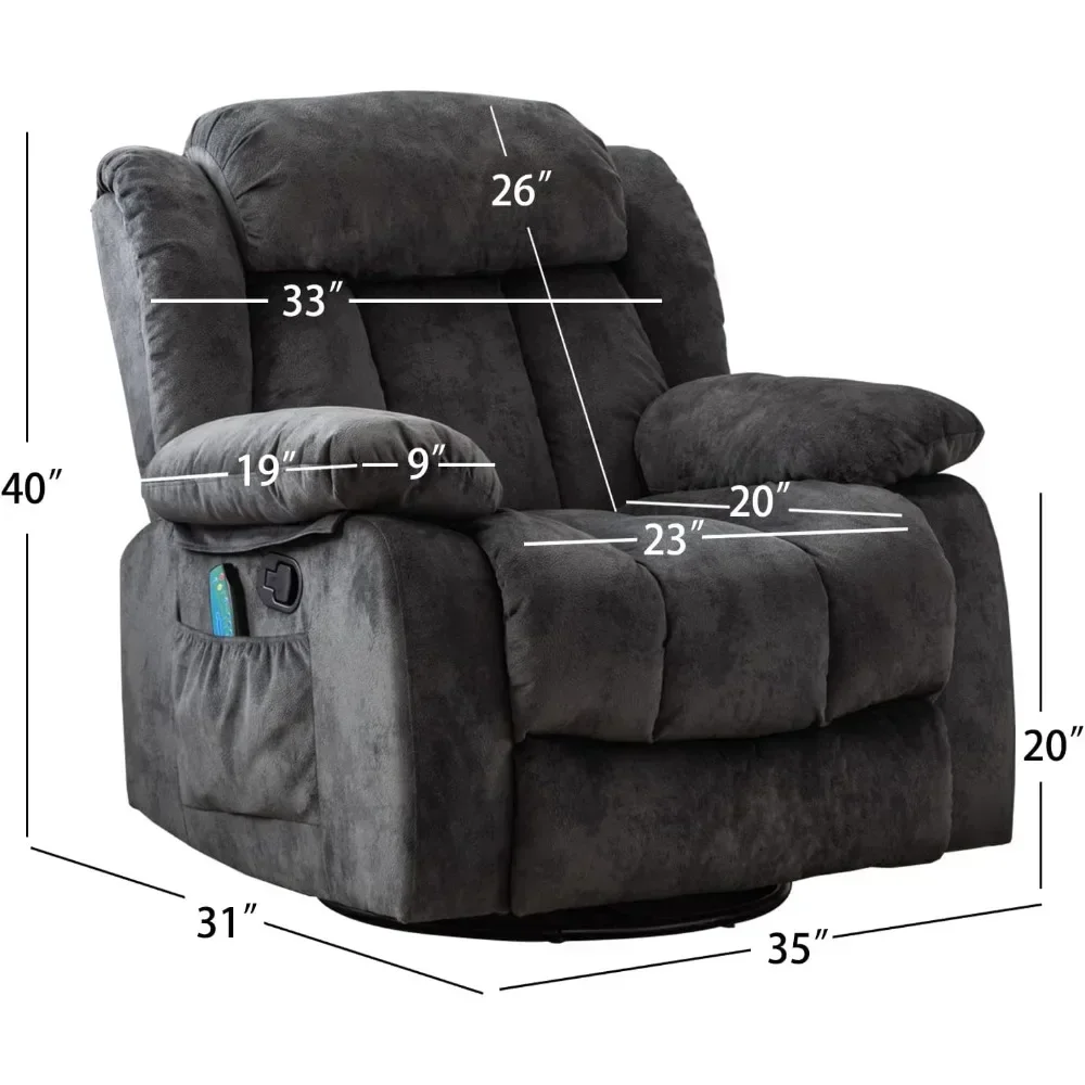 Massage Rocker Recliner Chair with Heat and Vibration, 360 Degree Swivel Manual Recliners, Antiskid Fabric Single Sofa