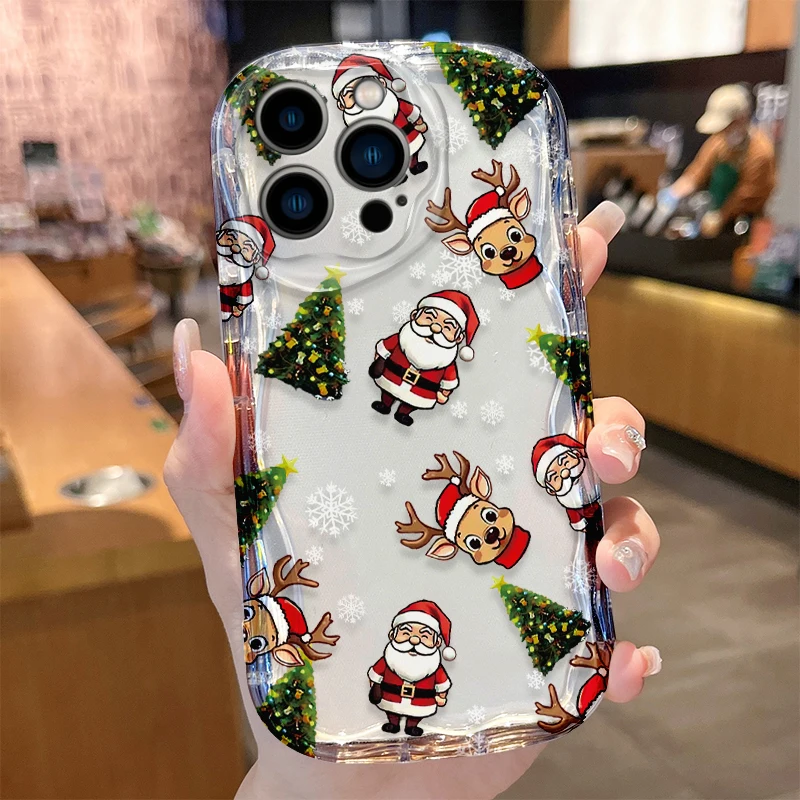 Christmas Pattern Case for iPhone 16 15 14 Pro Max 13 12 Mini 11 XS X XR 8 7 Plus SE 2022 2020 Silicone Shockproof Cover Funda