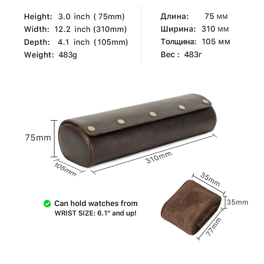 4-Slot Watch Roll Travel Case Portable Vintage Leather Watch Display Case Watch Storage Box Watch Organizers of Men Gift