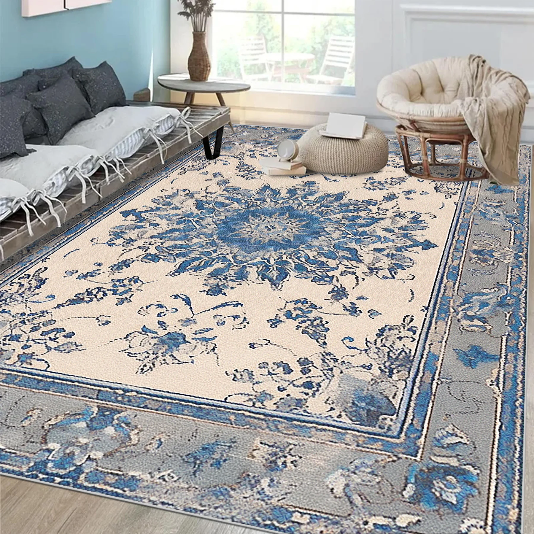 Light Luxury Living Room Carpets Persian Style Retro Large Rug Hall Home Sofa Area Floor Mat Room Decor Hallway Carpet Anti-slip