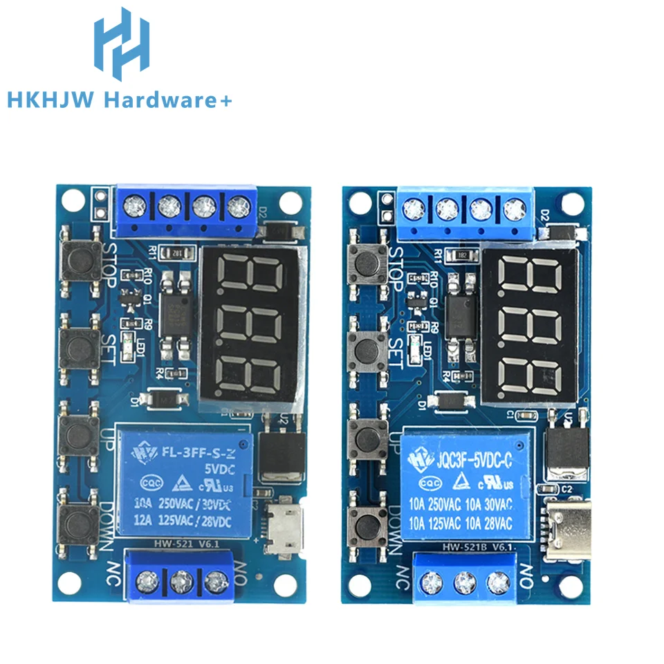 1 Channel 5V Relay 6-30V Relay Module OFF/ON Switch Trigger Time Delay Circuit Timer Cycle 999 minutes Adjustable XY-J02