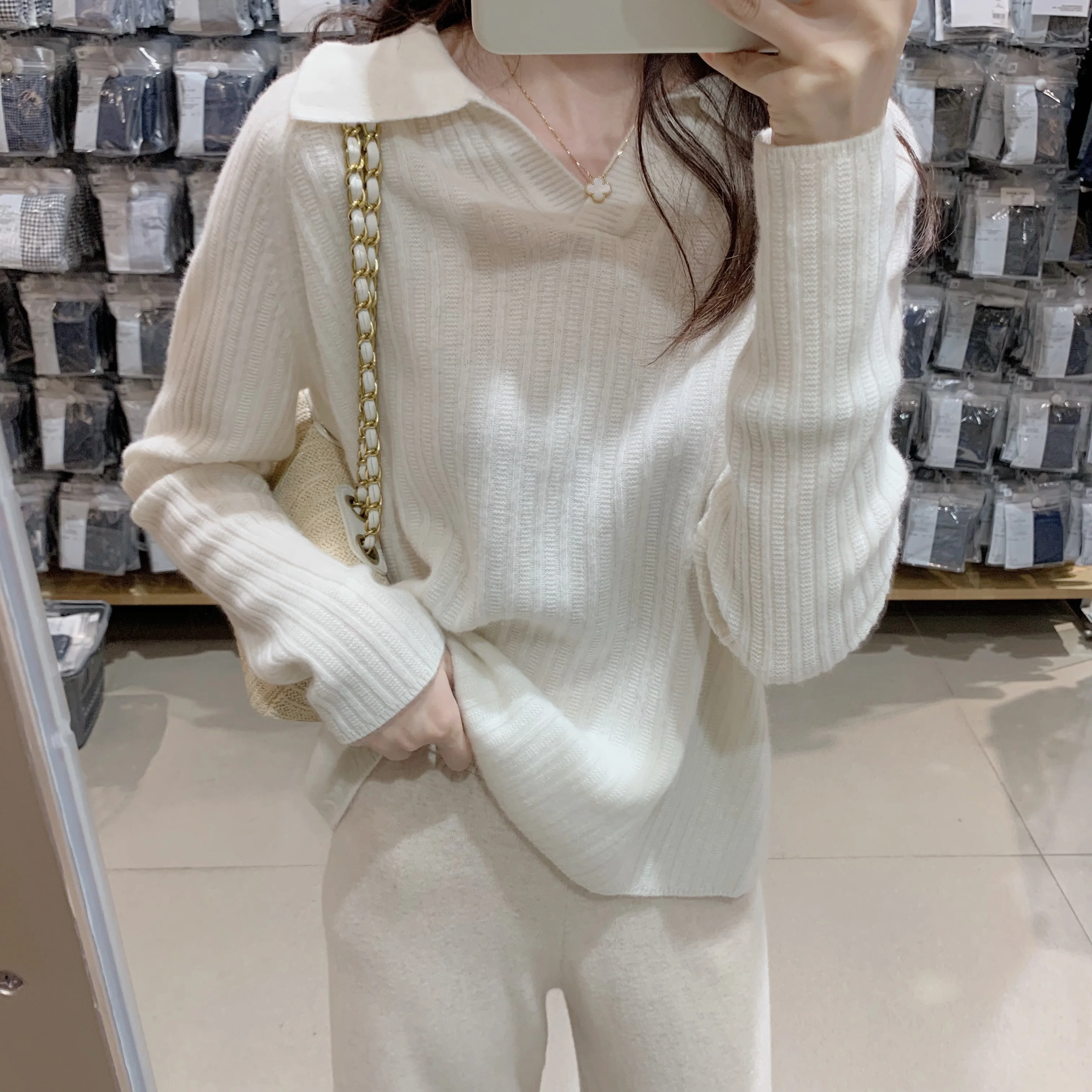 Sweter z kaszmiru z klapami damski wiosenny i jesienny nowy sweter z kaszmiru w paski luźny, leniwy wiatr cienki sweter płaszcz