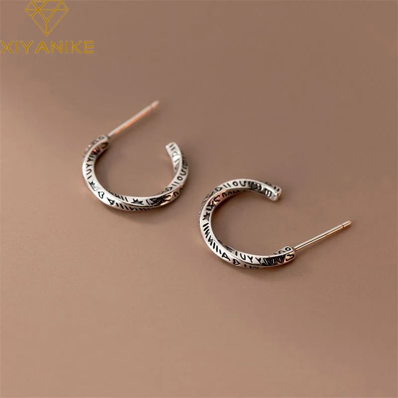 

XIYANIKE Vintage Thai Silver Twisted Stud Earrings For Women Girl Fashion Retro New Jewelry Party Friend Gift pendientes mujer