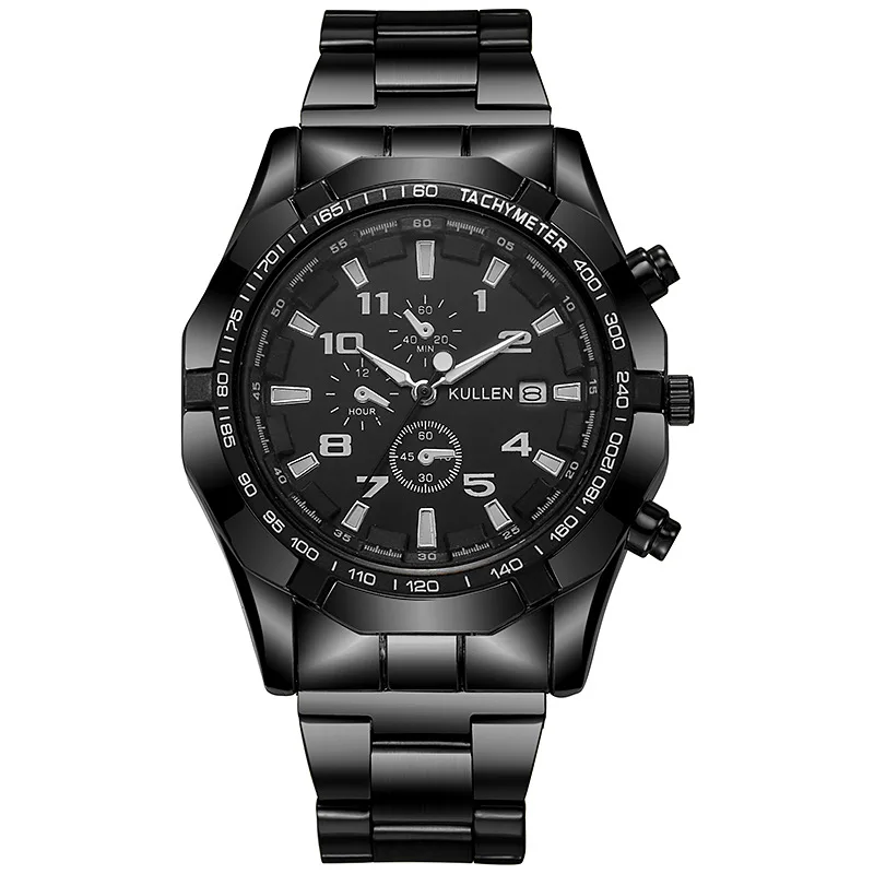 비즈니스 패션 세 개의 눈을 가진 혼합 스케일 다이얼 쿼츠 스틸 스트랩 시계