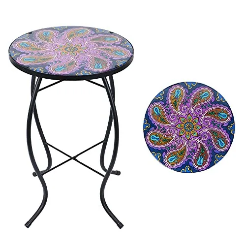 Café TablesPurple Glass Mosaic Outdoor Side Table for Patio and Garden Decor