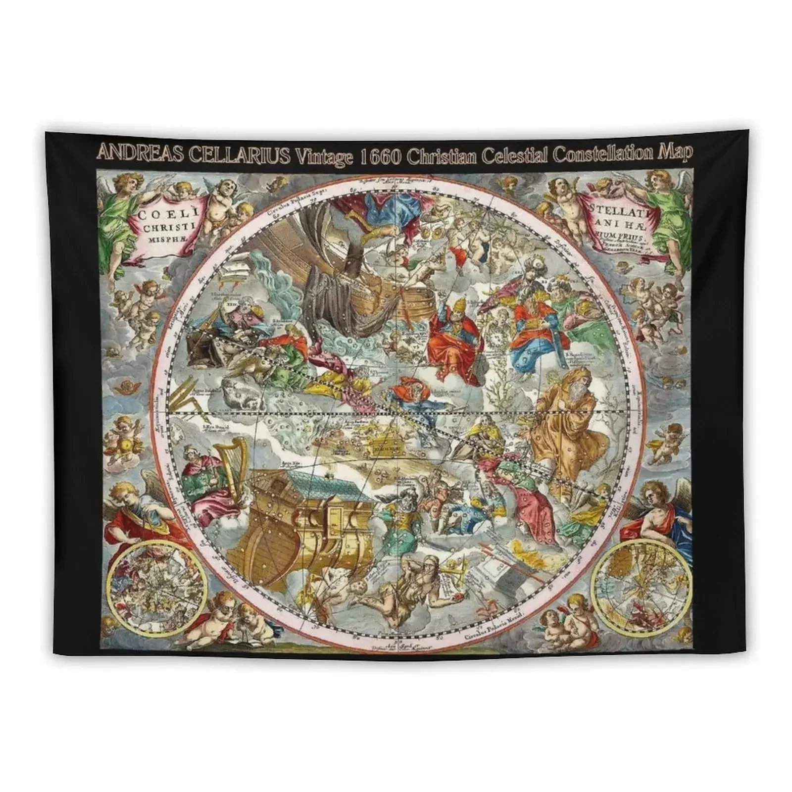 

ANDREAS CELLARIUS : Vintage 1660 Christian Celestial Constellation Map Tapestry Decor Home Cute Room Decor Tapestry